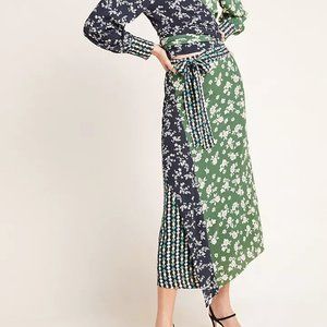 [NWT] Anthropologie x Kachel Green and Blue Midi Skirt